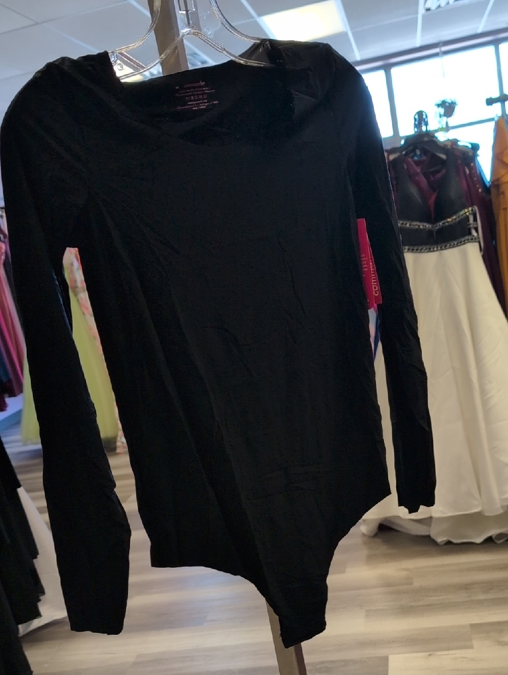 Commando Black Bodysuit with Pink Logo Print